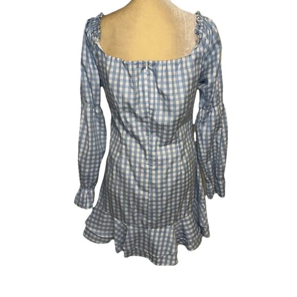 Seven Wonders Blue Gingham Ruched Long Sleeve Dress Size US 12 - Picture 7 of 12